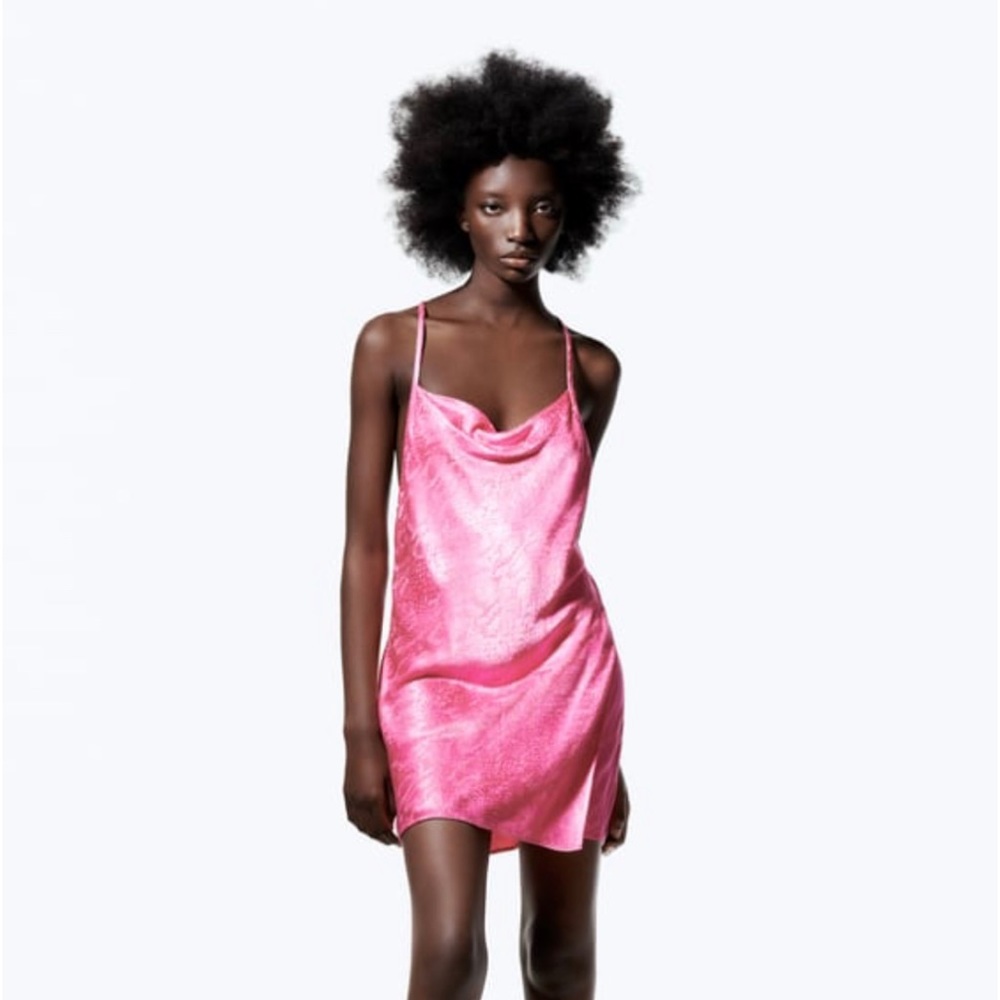Zara JACQUARD ANIMAL DETAIL SLIP DRESS, Fuchsia